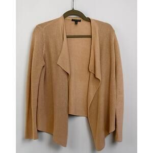 Eileen Fisher Organic Linen Cotton Open Front Draped Cardigan Beige Size PP